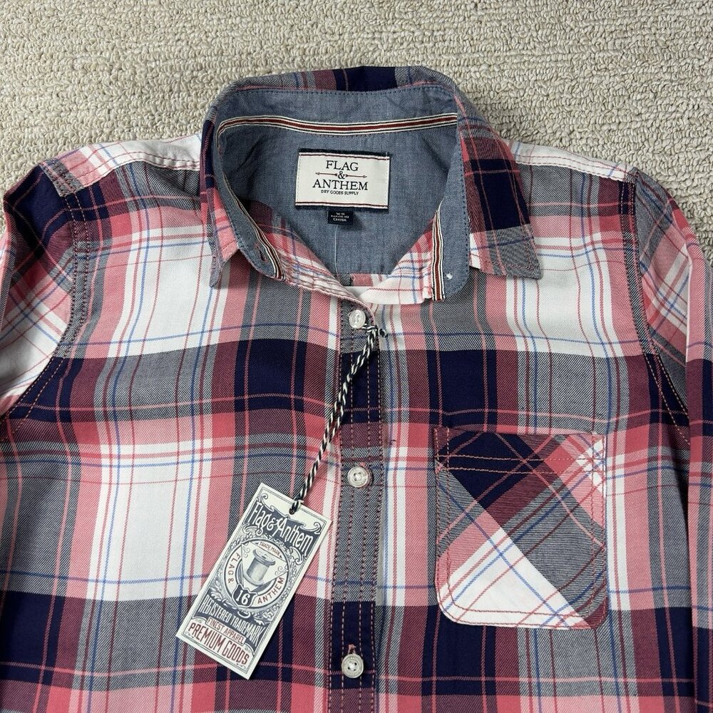 Flag & Anthem Plaid Long Sleeve Shirt Red Blue White Women’s Size XS - Picture 2 of 8